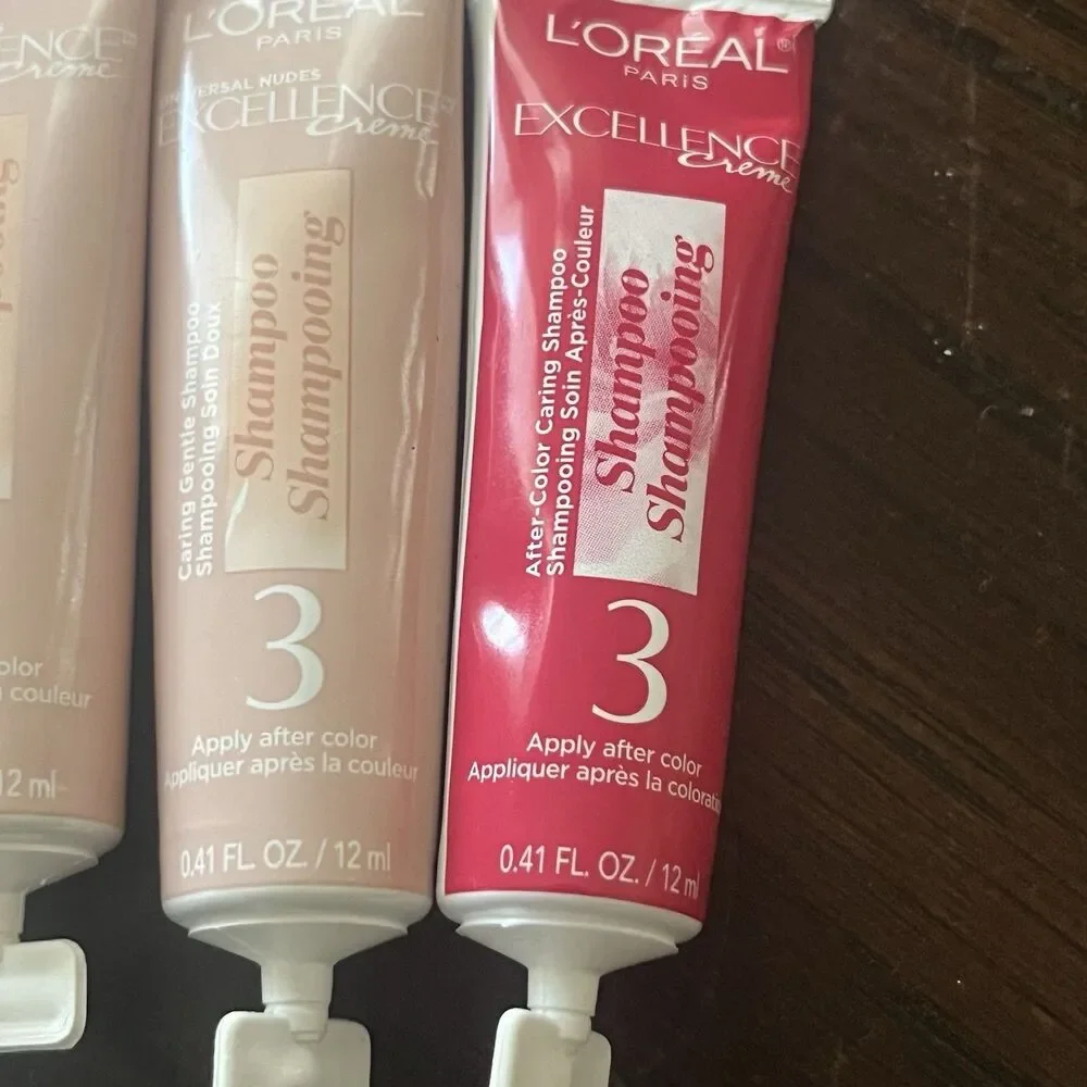 (7) Mixed Loreal Paris Excellence Creme #4 Tubes Caring Deep Shampoo 0.41 oz Ea